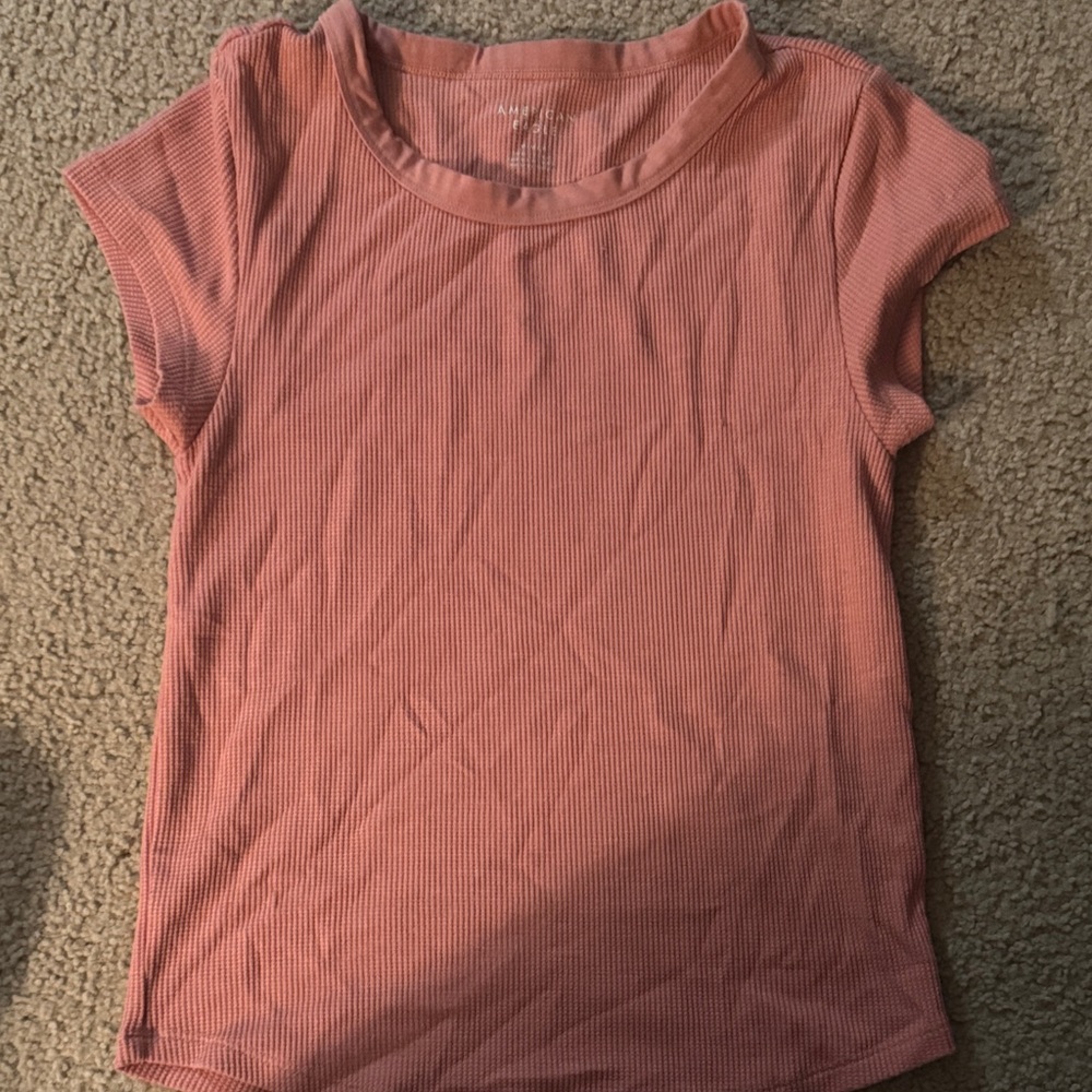American Eagle Outfitters Coral Ribbed Tee